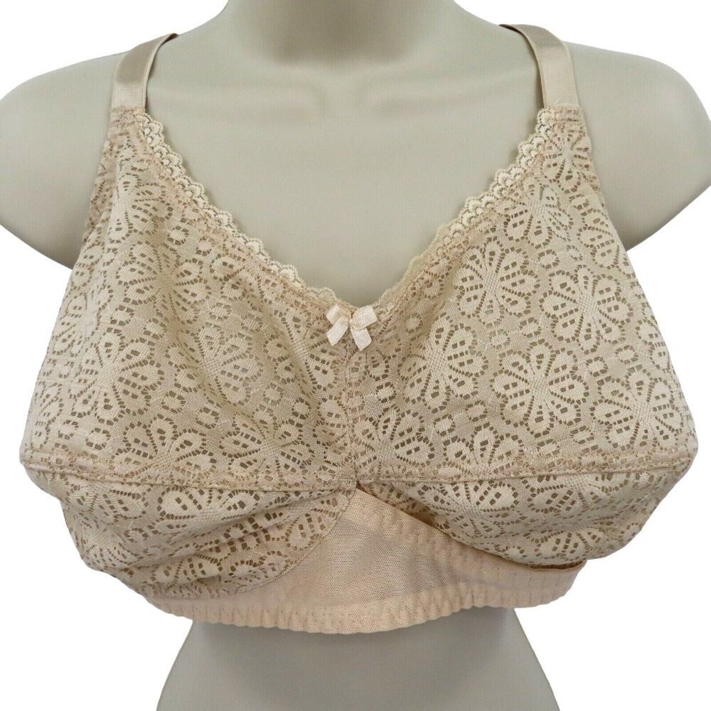 Eros 46DD Bra Wireless Unlined Beige Daisy Flower Floral Lace Mesh Bow Turkey